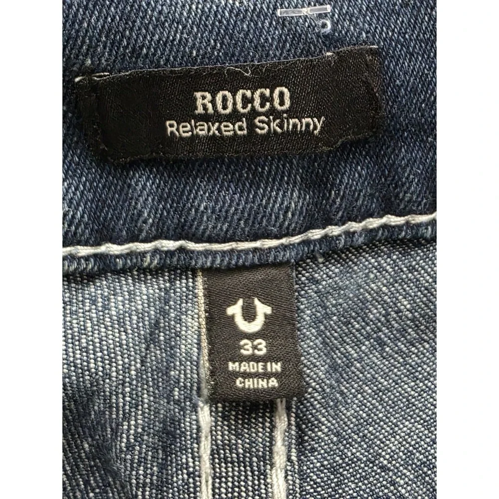 Men's True Religion Rocco Big T Flap Relaxed Skinny Jeans 33x32 700677 Dark Wash